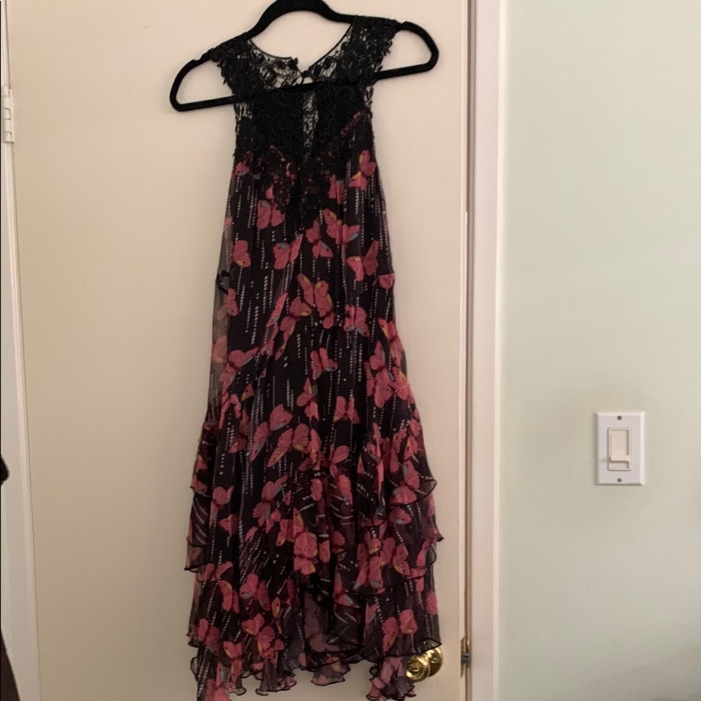 Chic Black Dress with Pink Floral Design